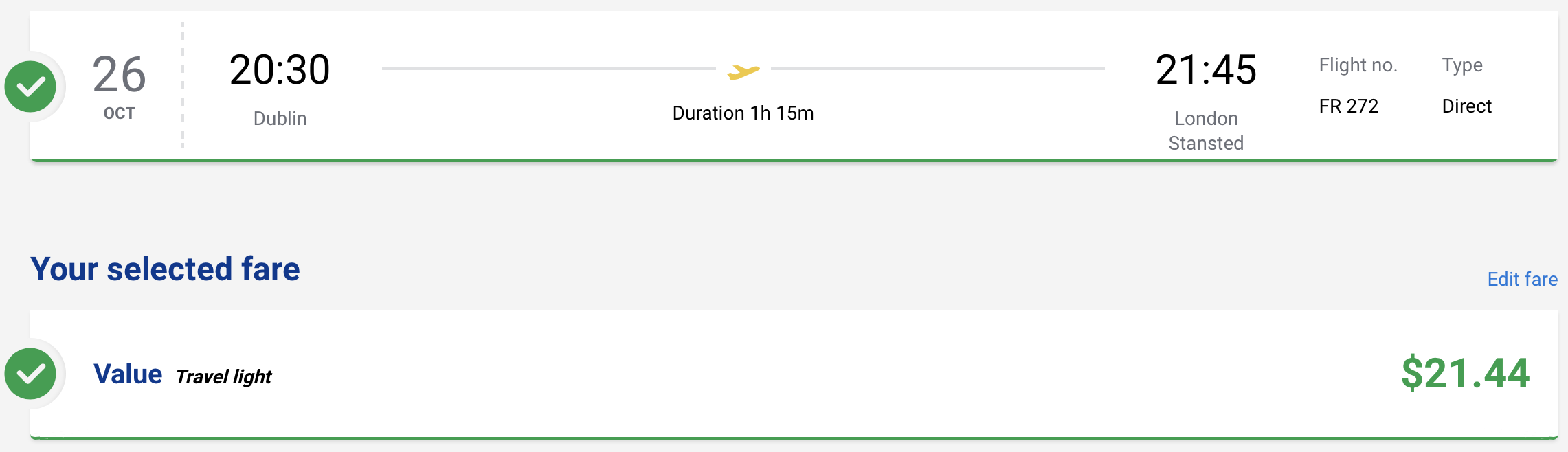 Ryanair itinerary from DUB to STN