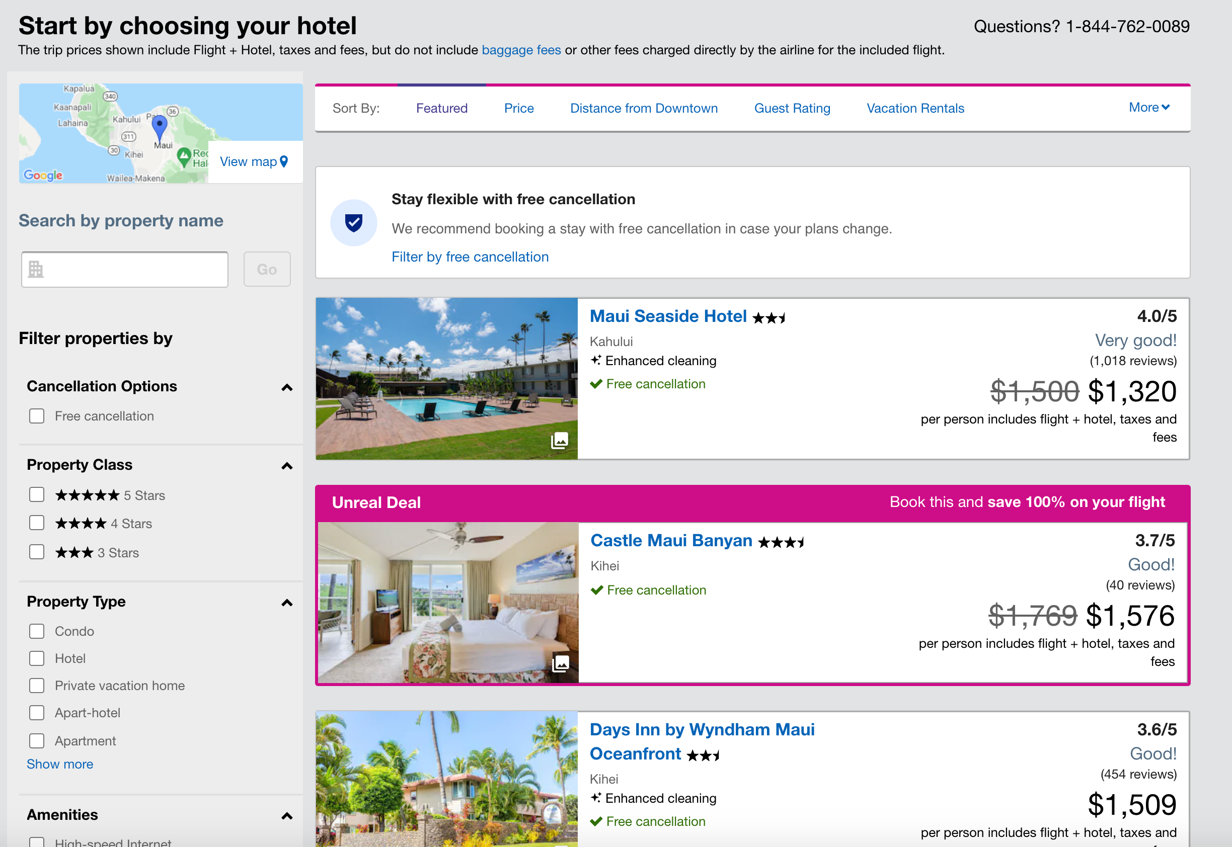 Screenshot showing Hawaiian Airlines vacation packages.