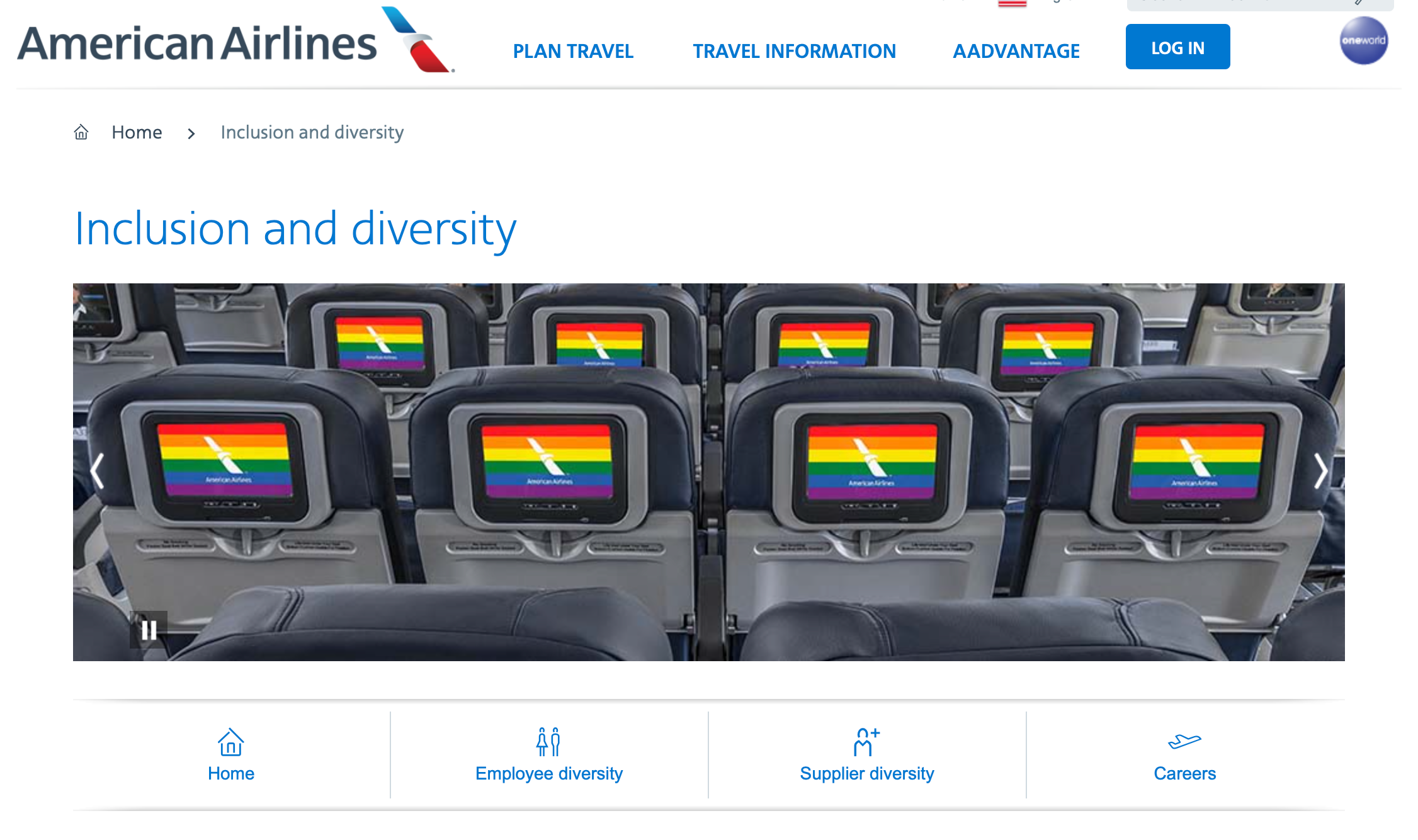 Screenshot from American Airlines showing diversity efforts.