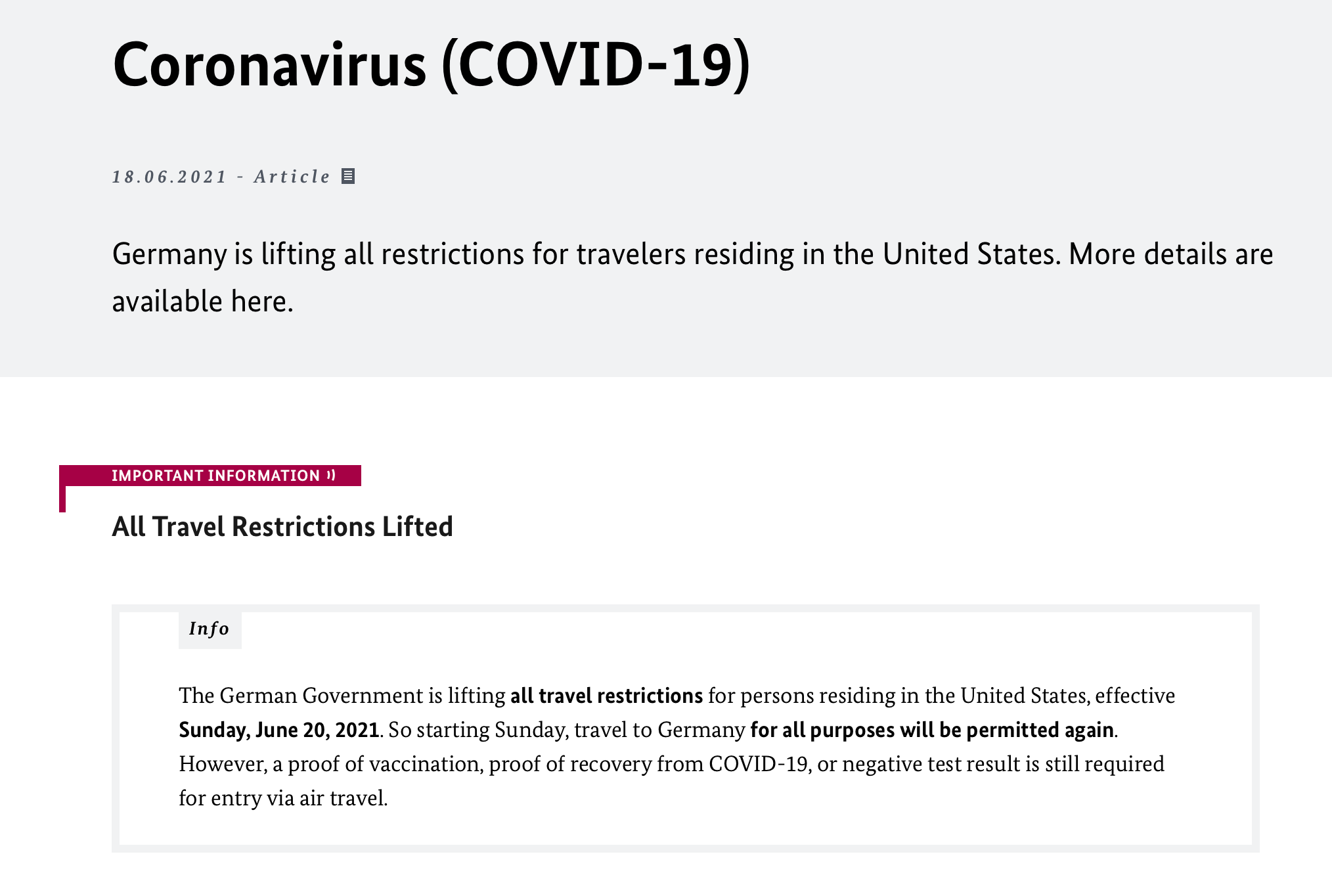German government announcement about reopening.