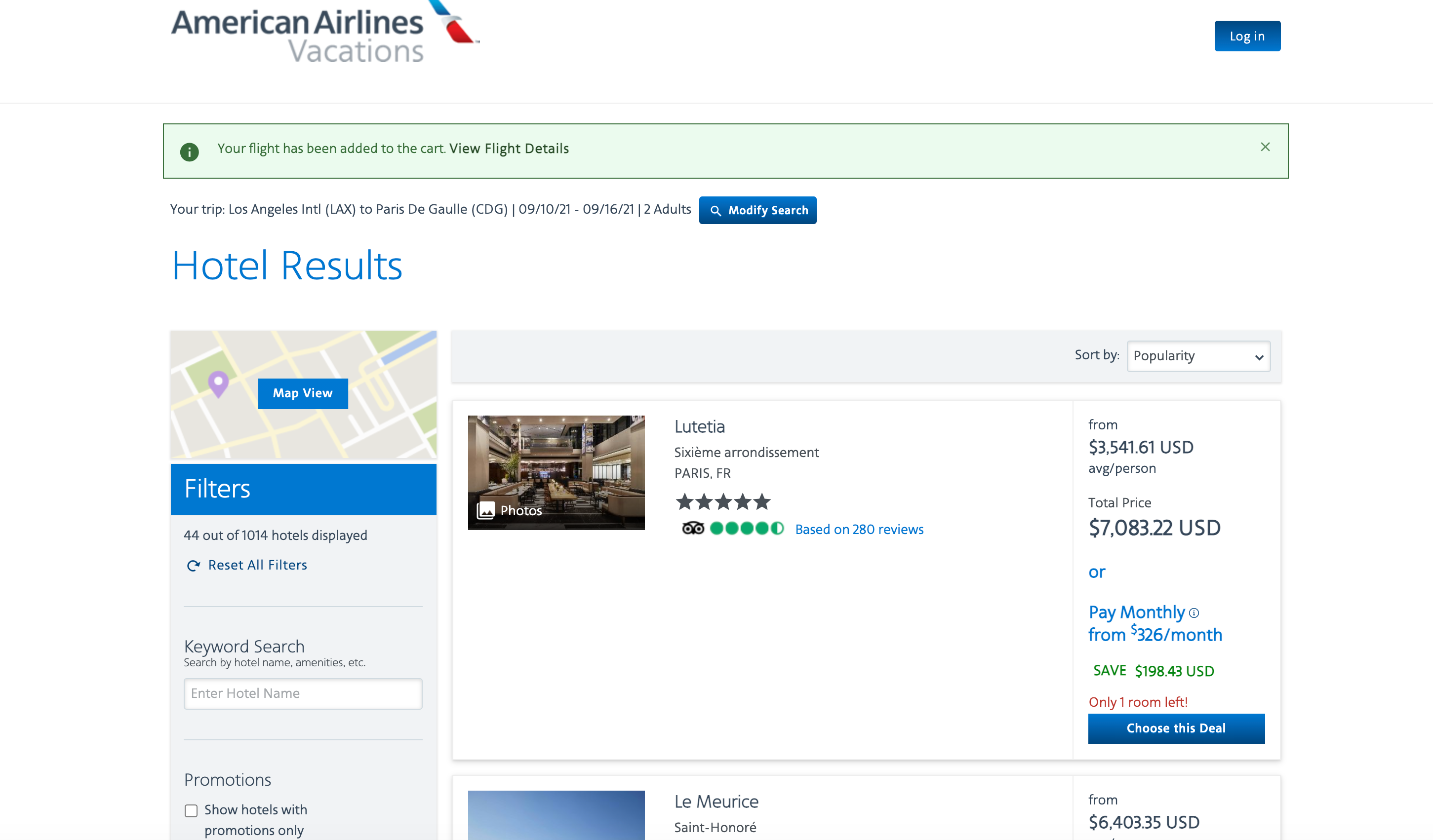 Screenshot courtesy AAVacations