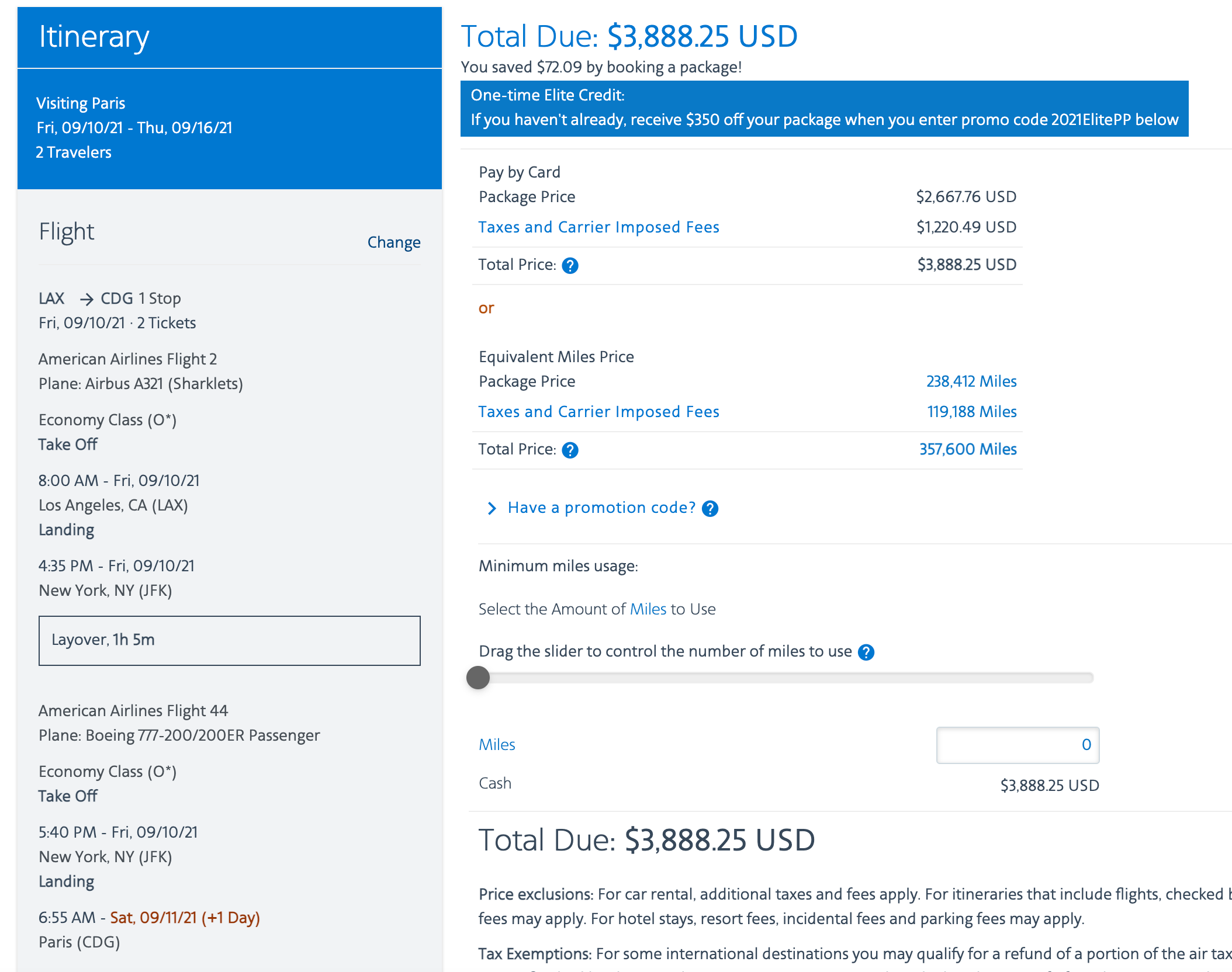 AAVacations screenshot booking page