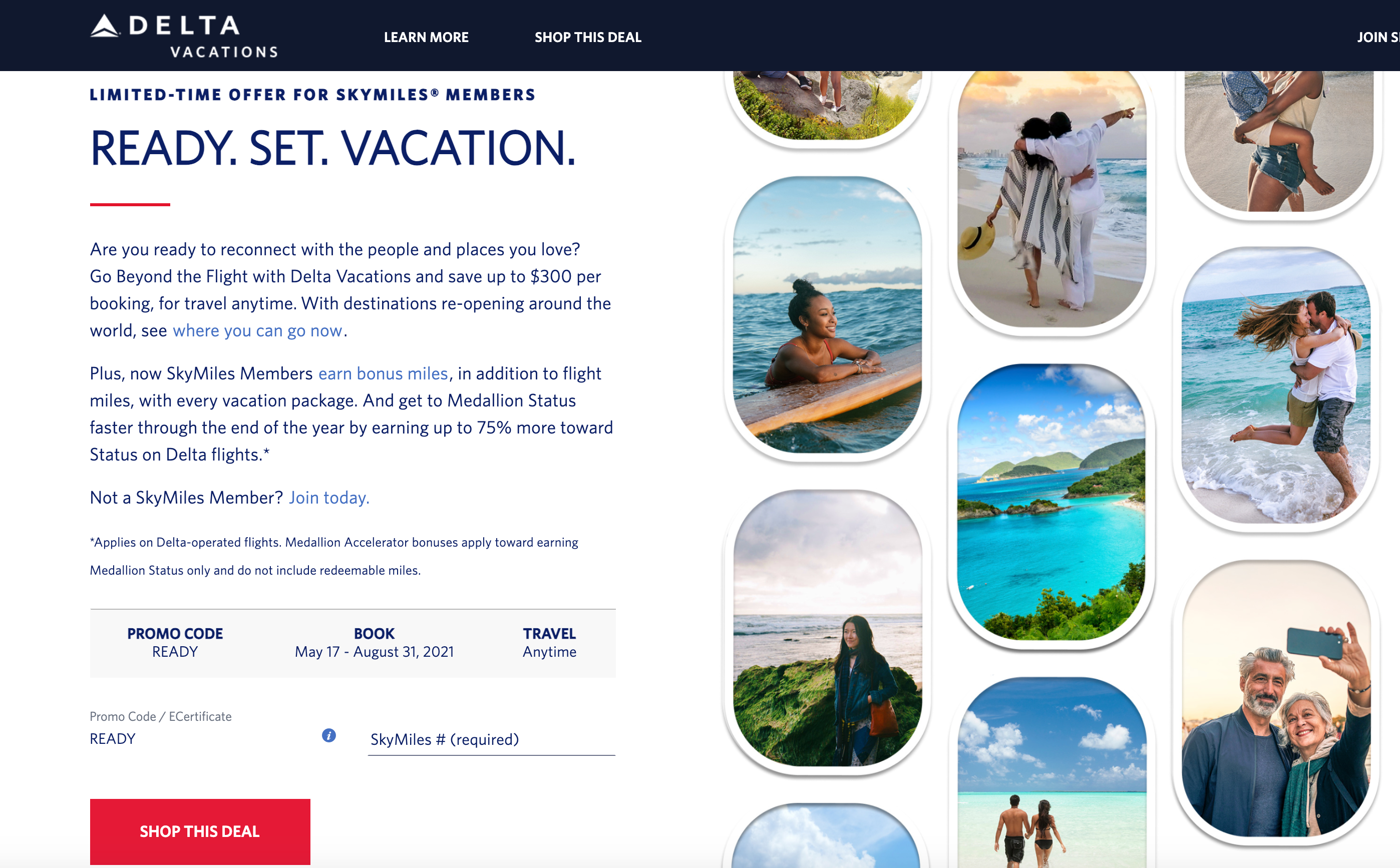 Delta Vacations page.