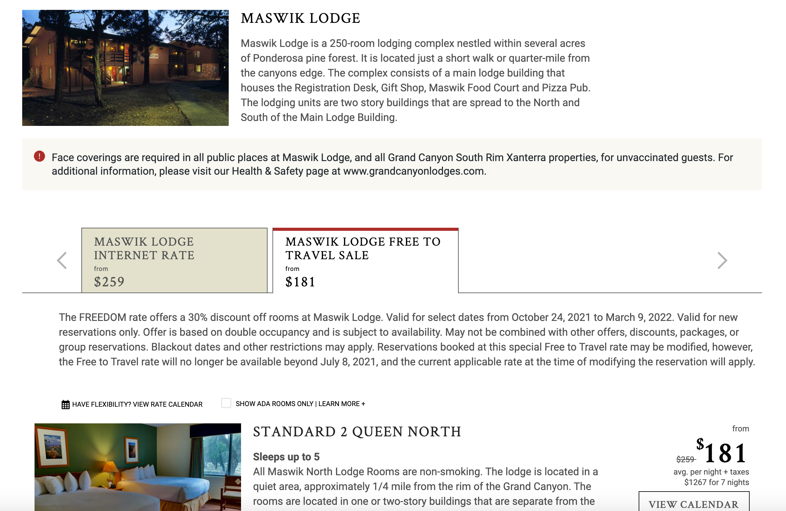 Xanterra booking page for Grand Canyon
