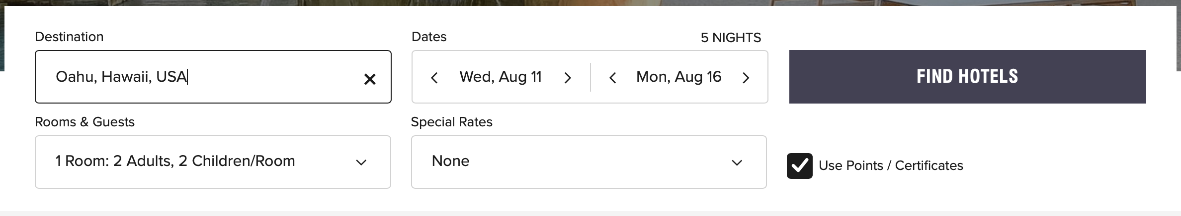 Searching for a hotel on Marriott's website