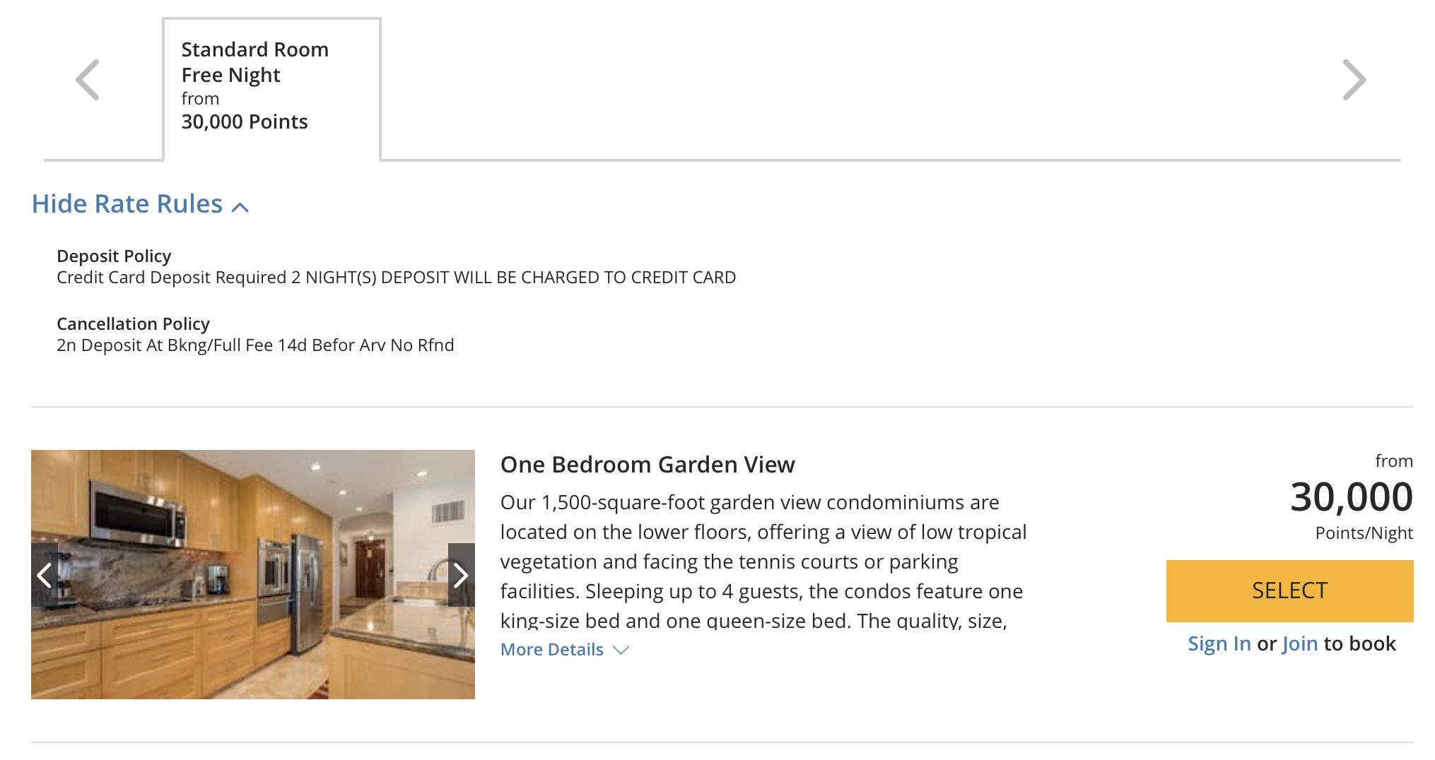 Selecting a room on Hyatt's website