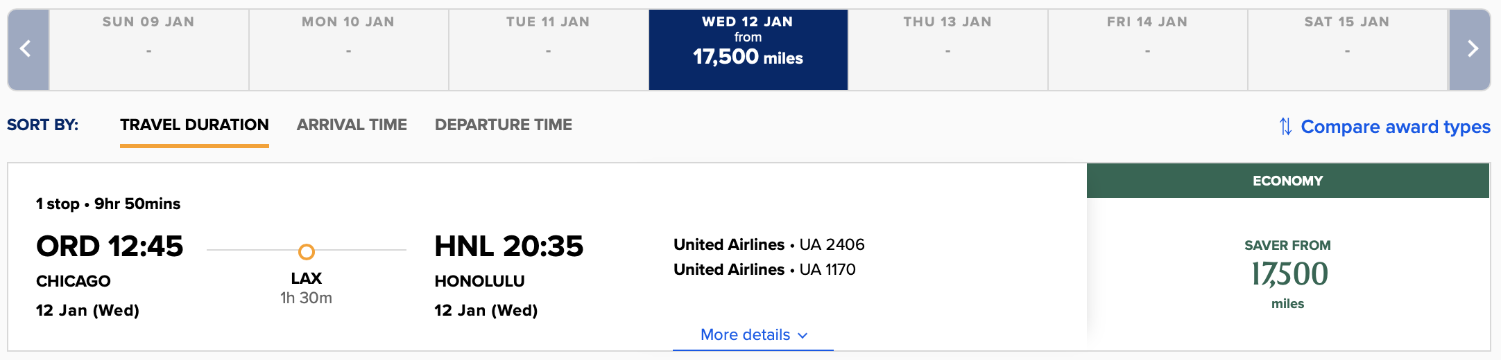 Singapore Airlines award on United from ORD to HNL via LAX