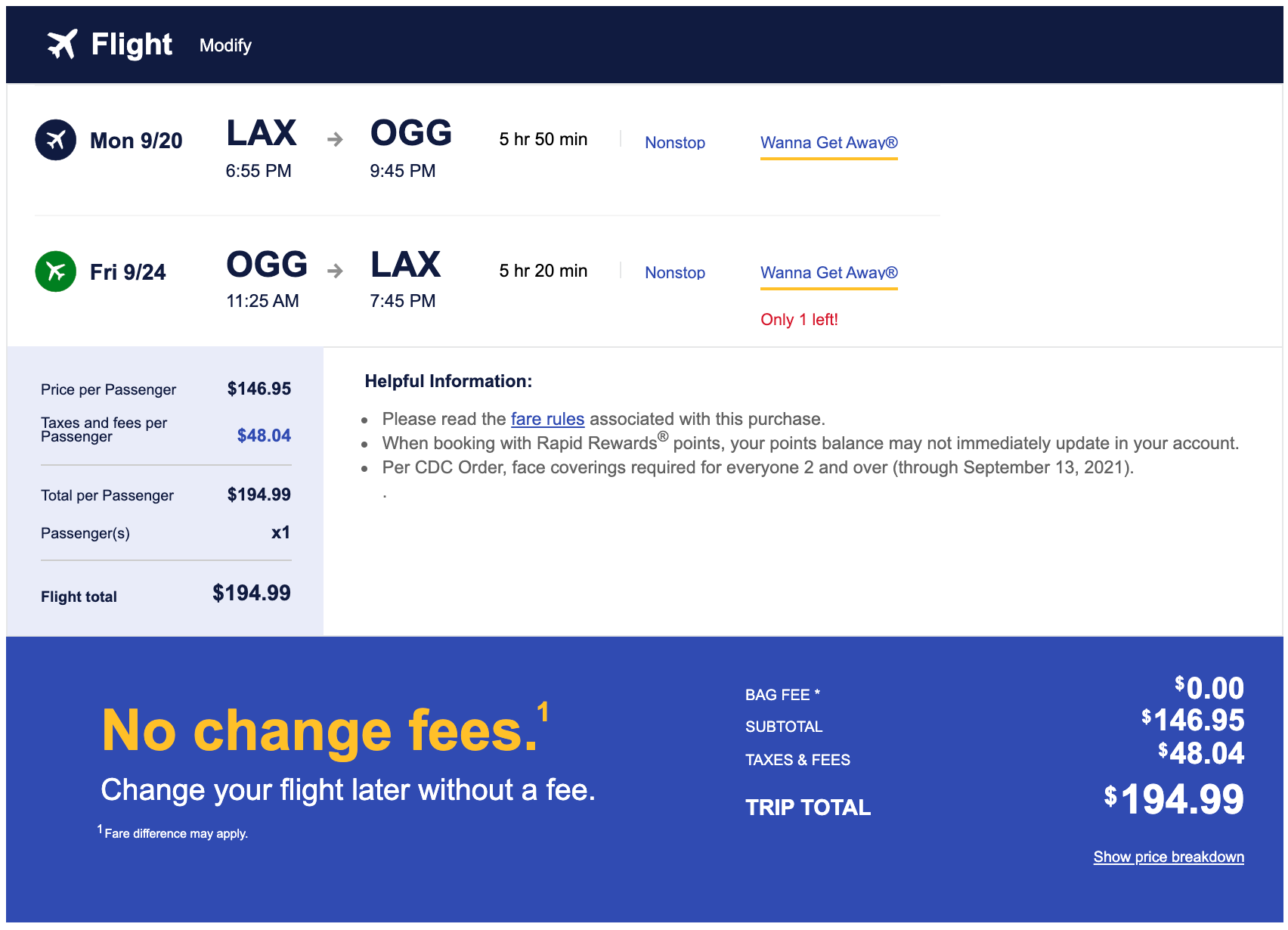 Southwest Hawaii sample fare