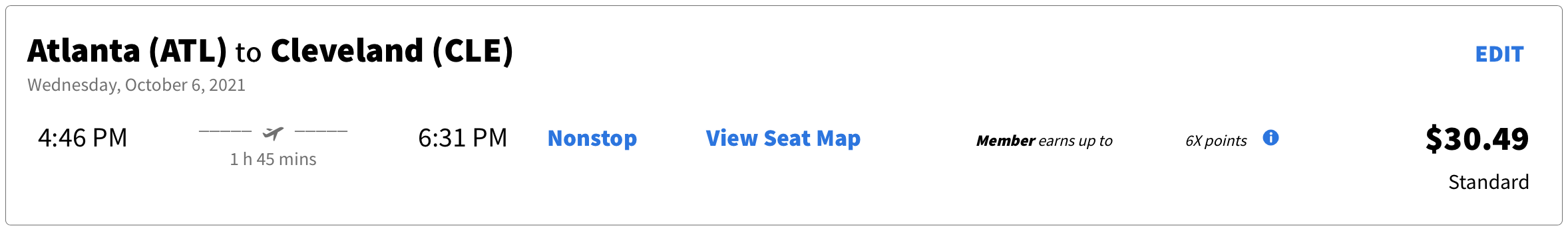 Spirit itinerary from ATL to CLE