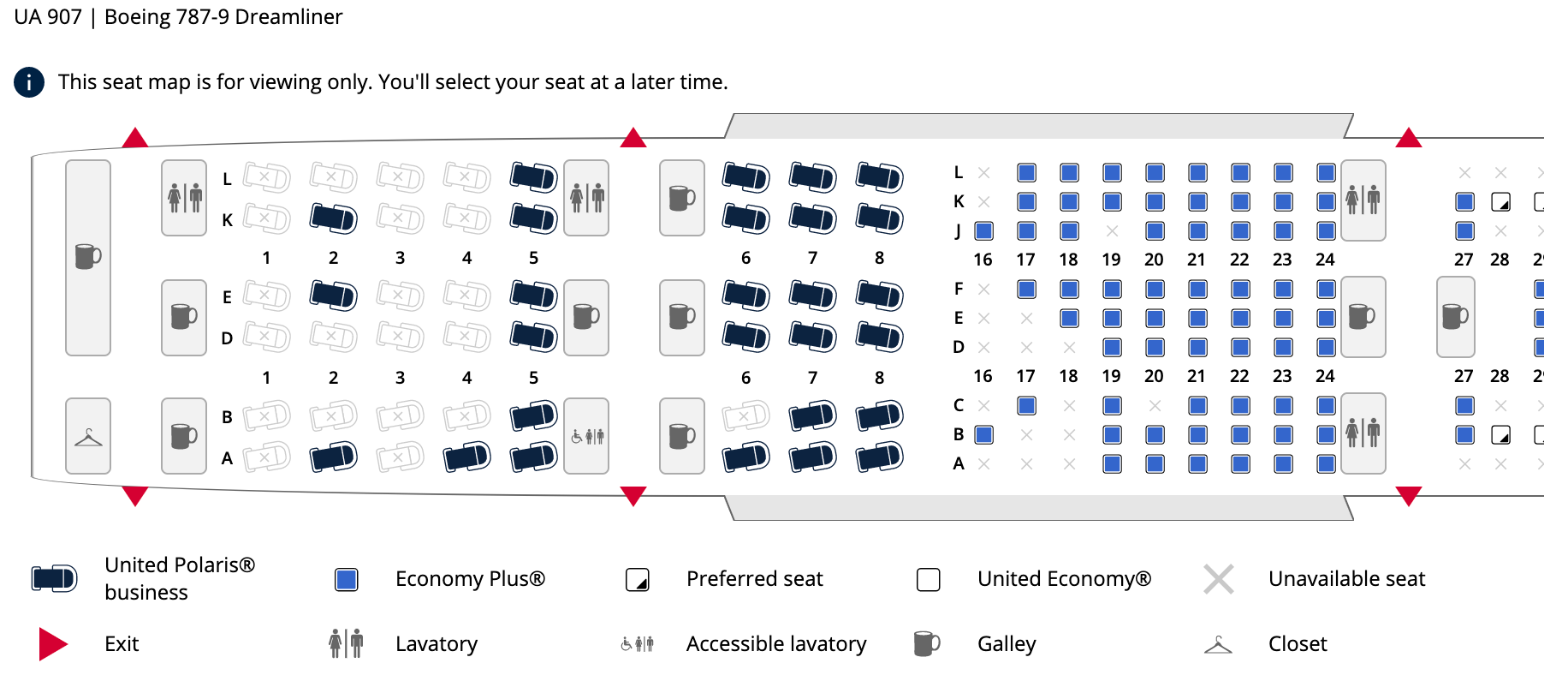 United non-retrofitted Polaris seat map
