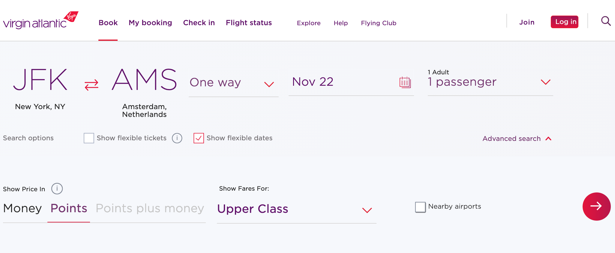 Virgin Atlantic booking