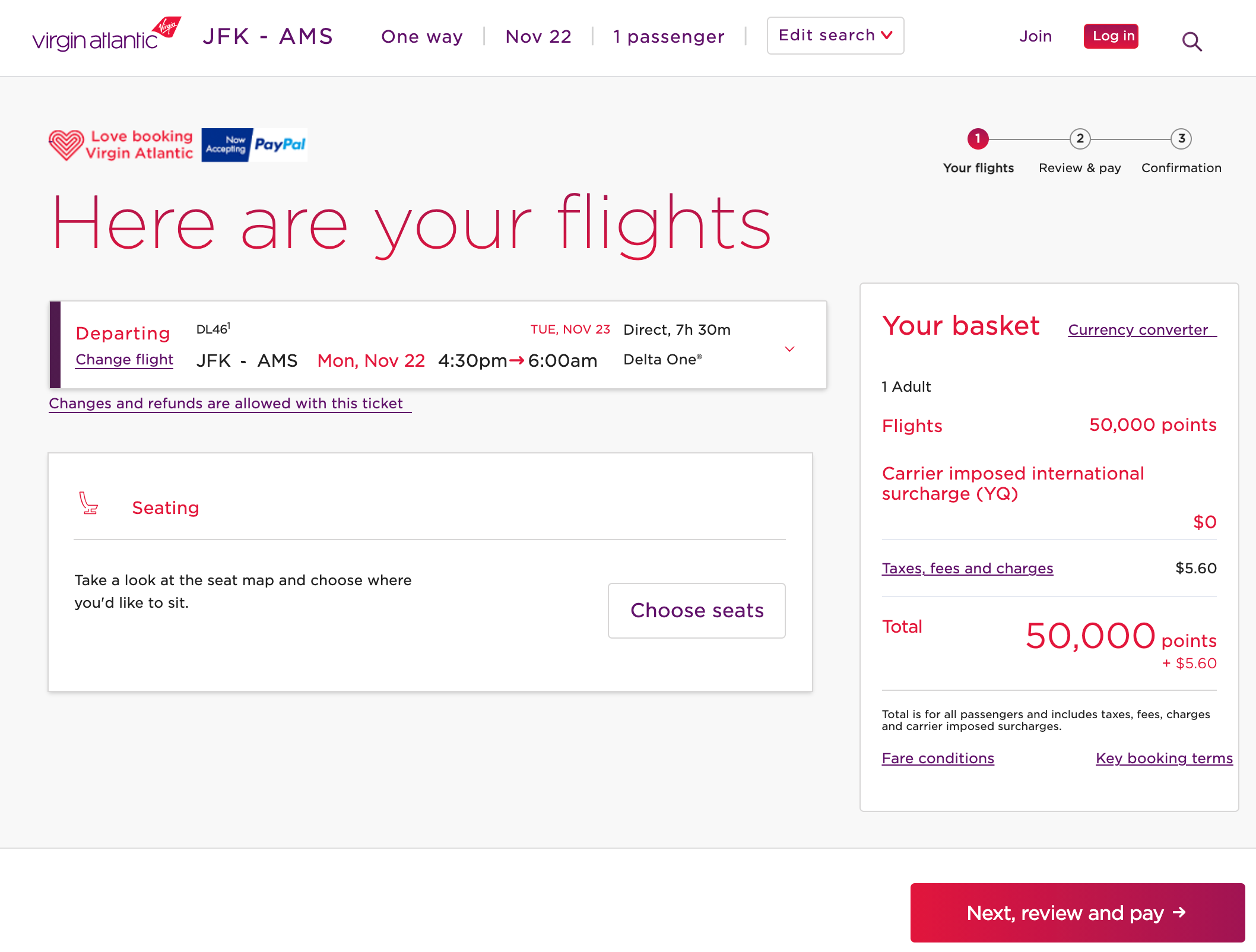 Virgin Atlantic checkout
