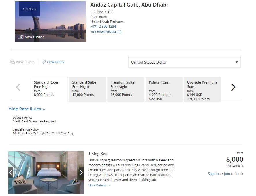 Booking a Hyatt award in Abu Dhabi