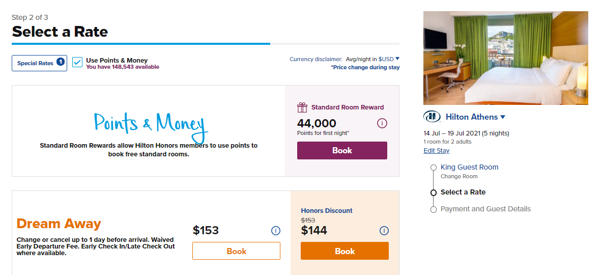 Athens Hilton booking example