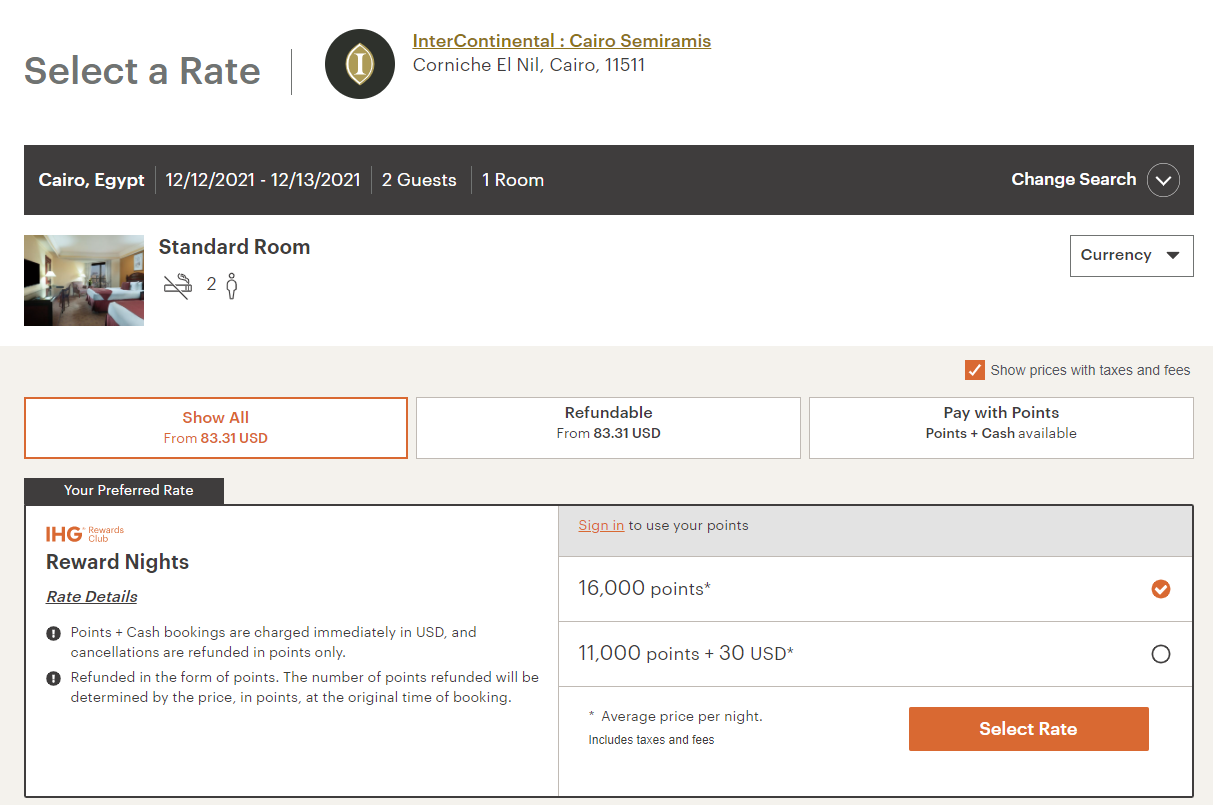 Booking an IHG reward night in Cairo