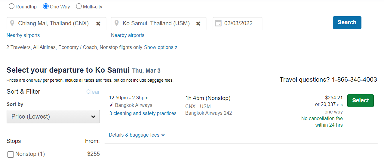 Booking flights through Chase Travel