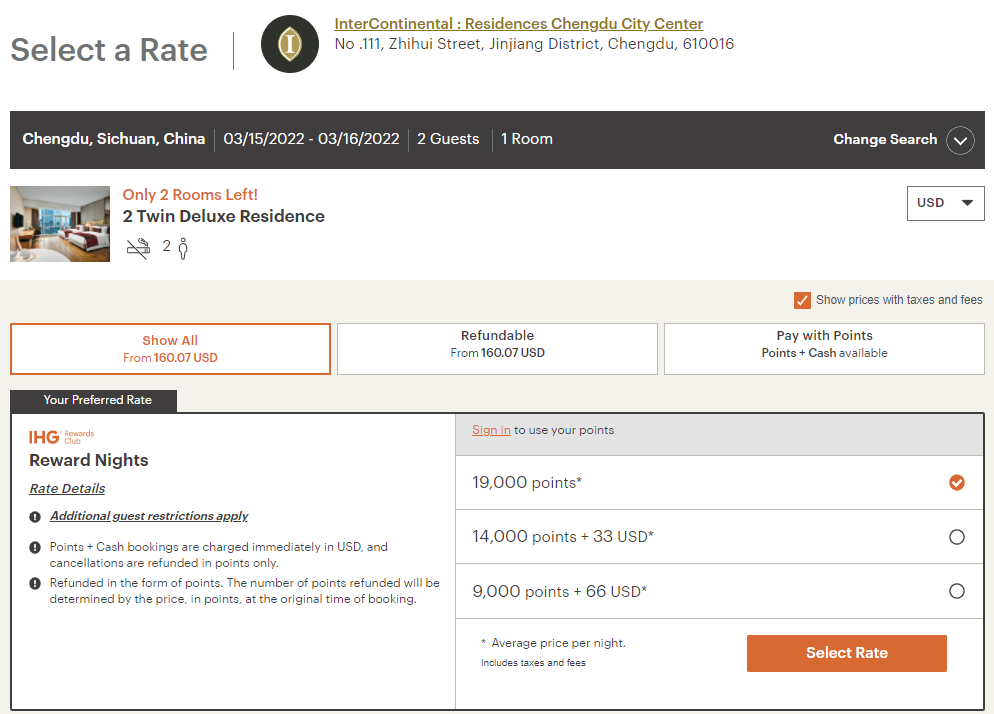 Booking an IHG reward in Chengdu