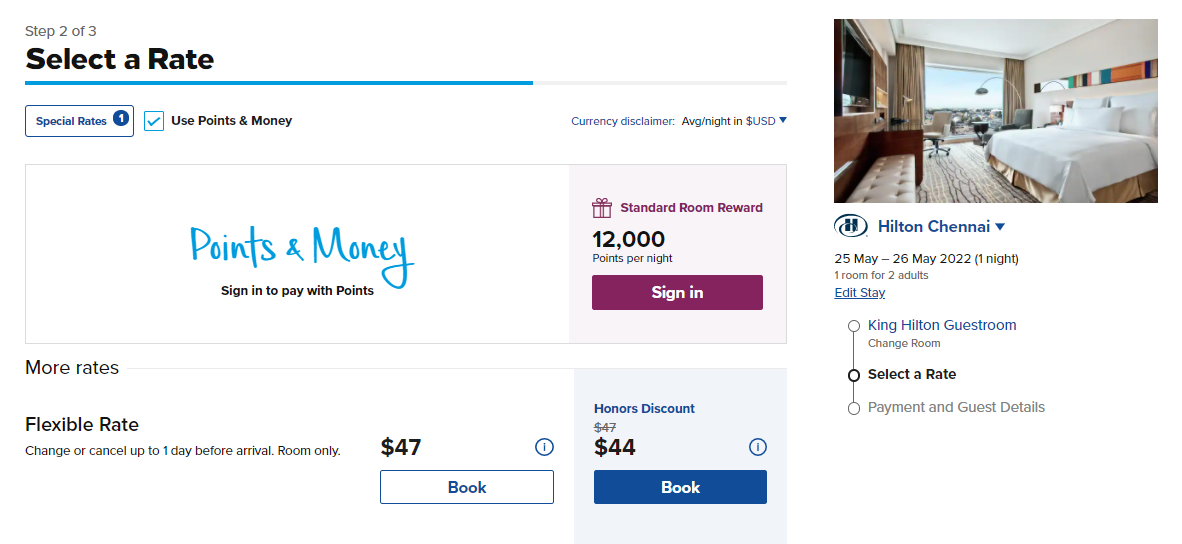 Booking a Hilton award in Chennai
