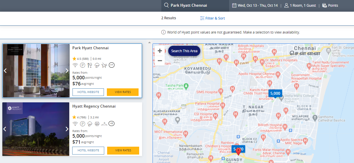 Hyatt award map in Chennai