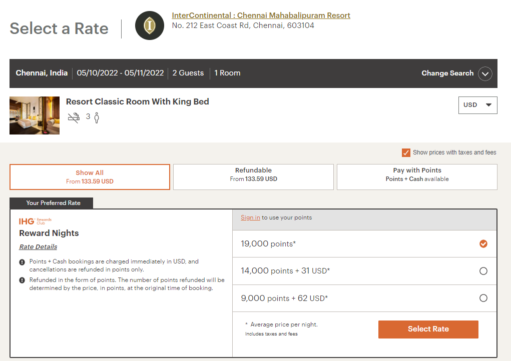 Booking an IHG award in Chennai