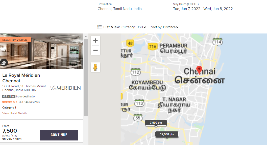 Marriott award map in Chennai