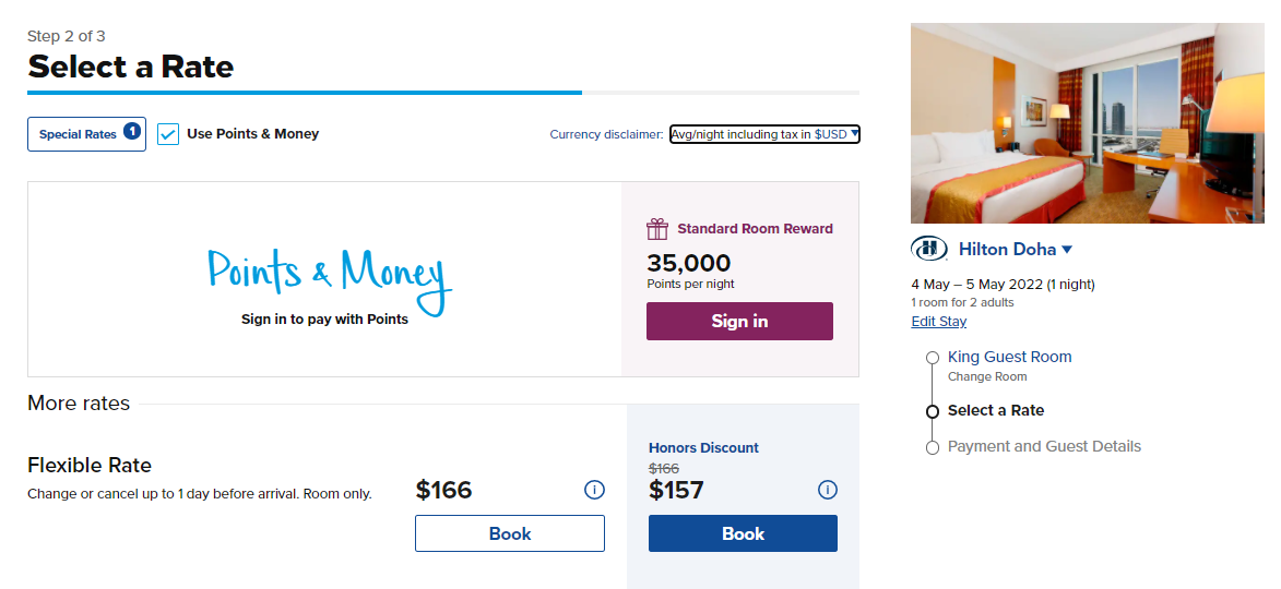 Booking a Hilton reward in Doha