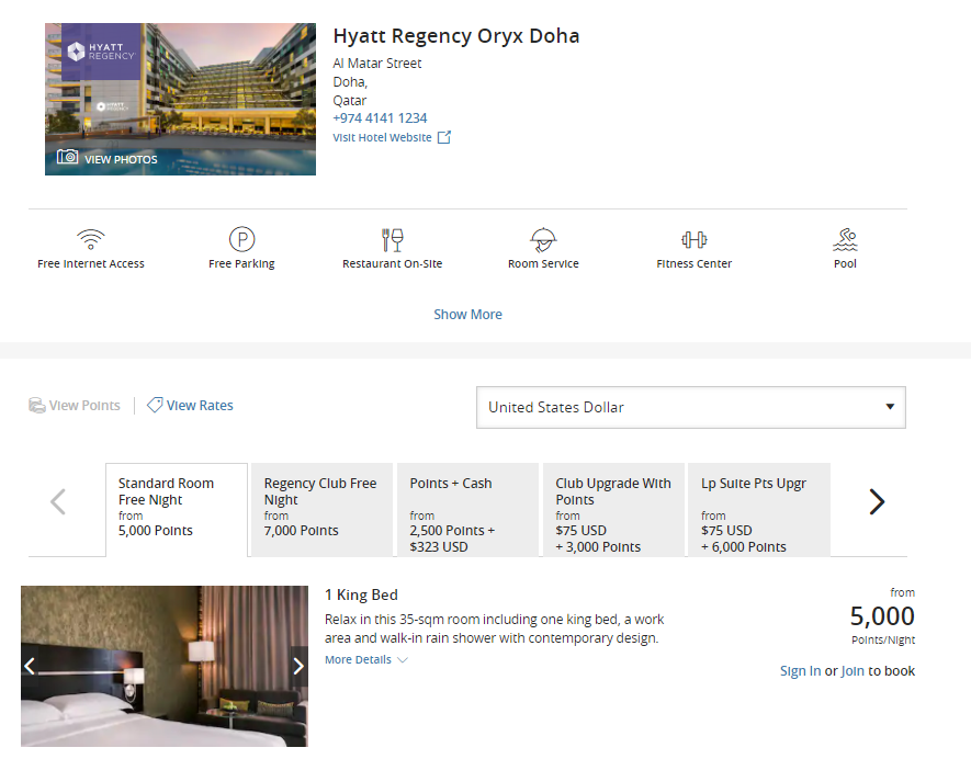 Booking a Hyatt reward in Doha
