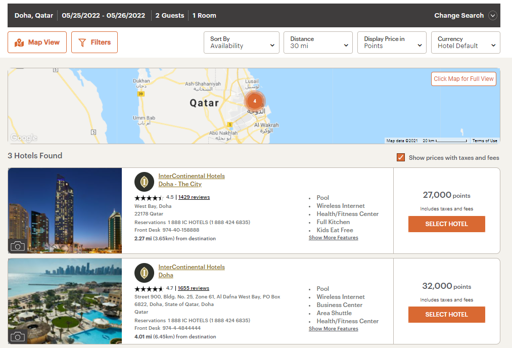 IHG award map in Doha