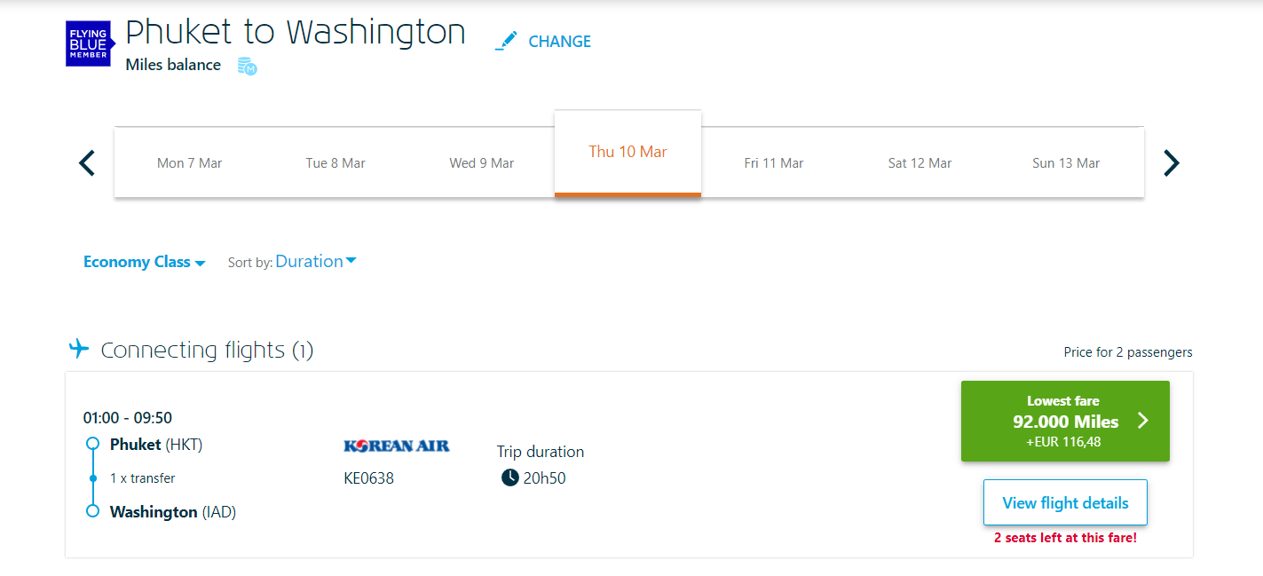 Booking a Flying Blue award through KLM