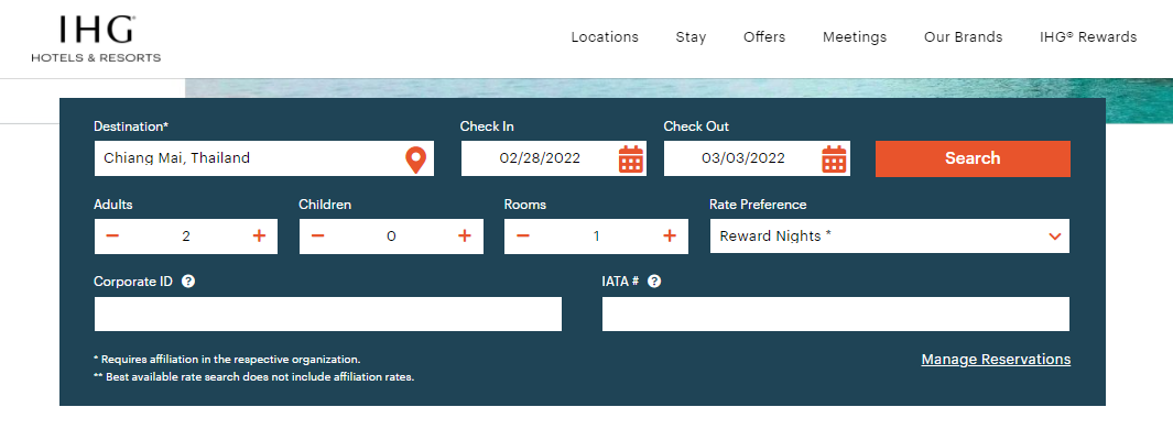 Booking an IHG Rewards award night in Chiang Mai