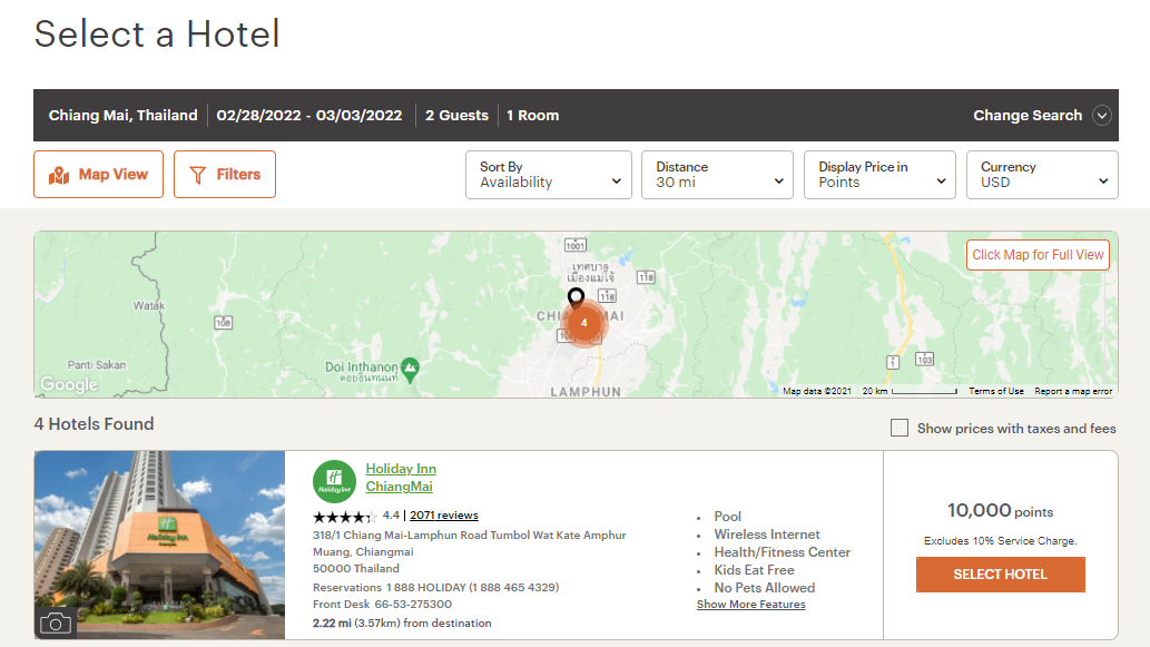 Booking an IHG Rewards award night in Chiang Mai