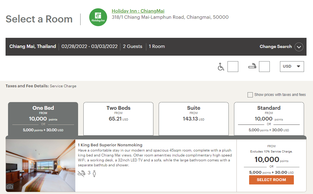 Booking an IHG Rewards award night in Chiang Mai