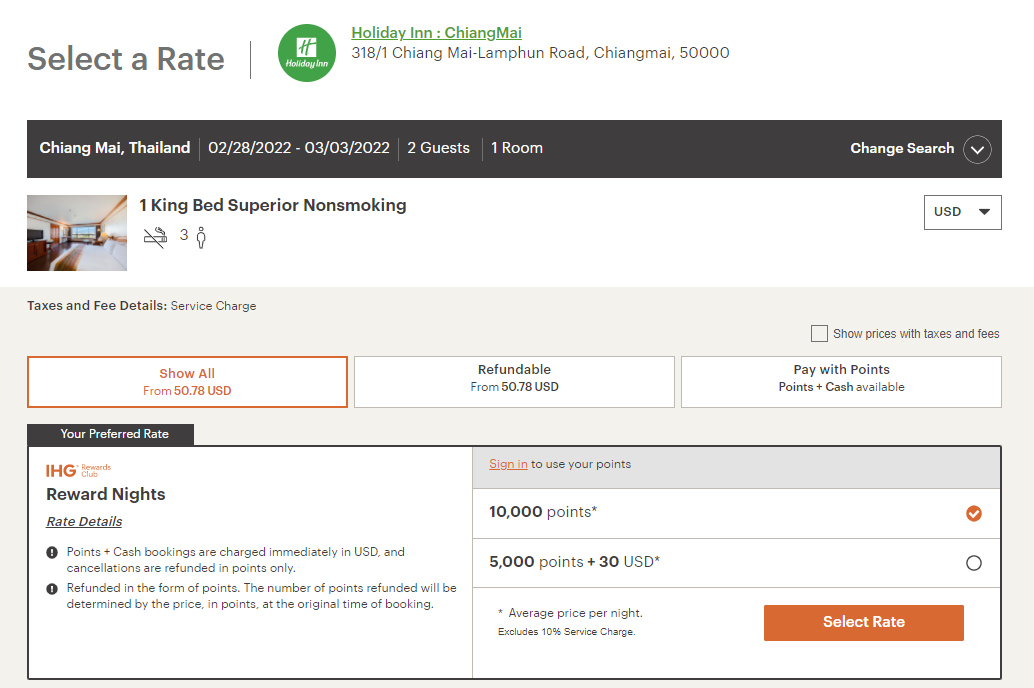 Booking an IHG Rewards award night in Chiang Mai