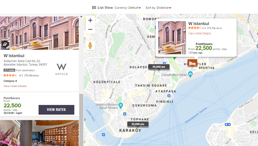 Marriott award map in Istanbul