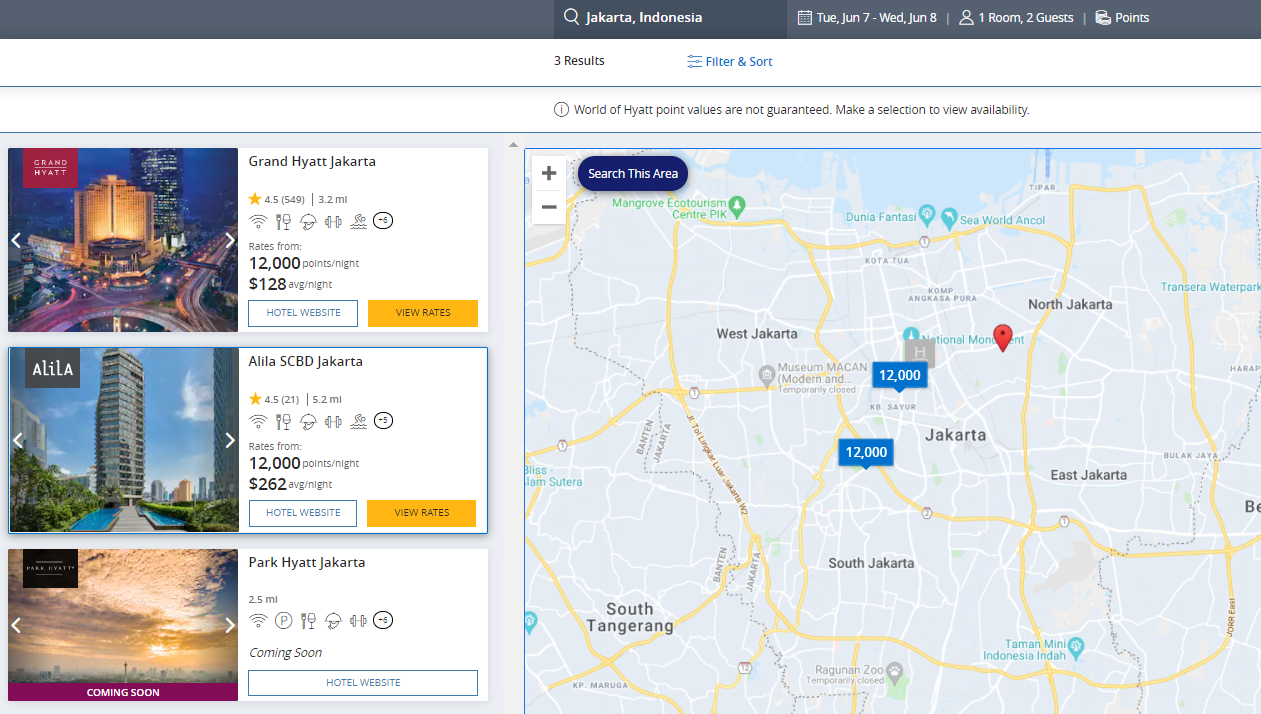Hyatt award map in Jakarta