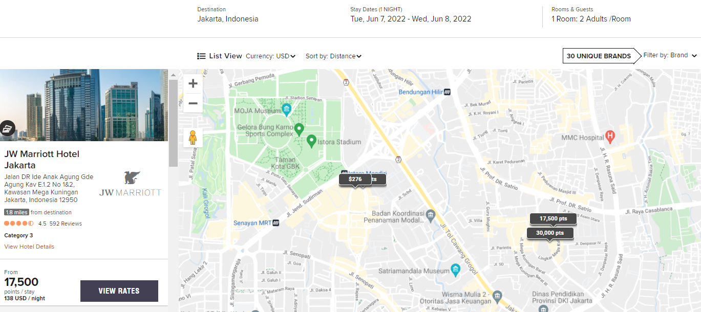Marriott award map in Jakarta