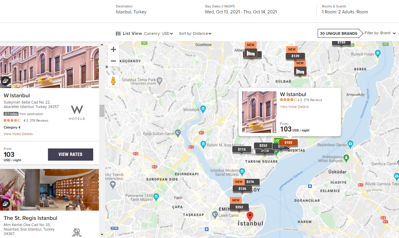 Marriott pricing map for Istanbul
