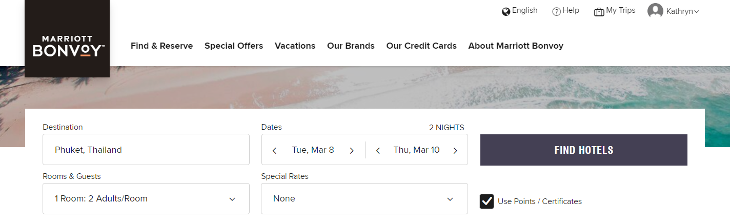 Booking Marriott award nights in Phuket