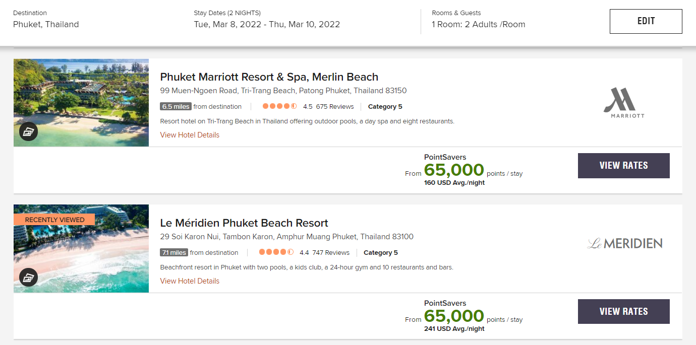 Booking Marriott award nights in Phuket