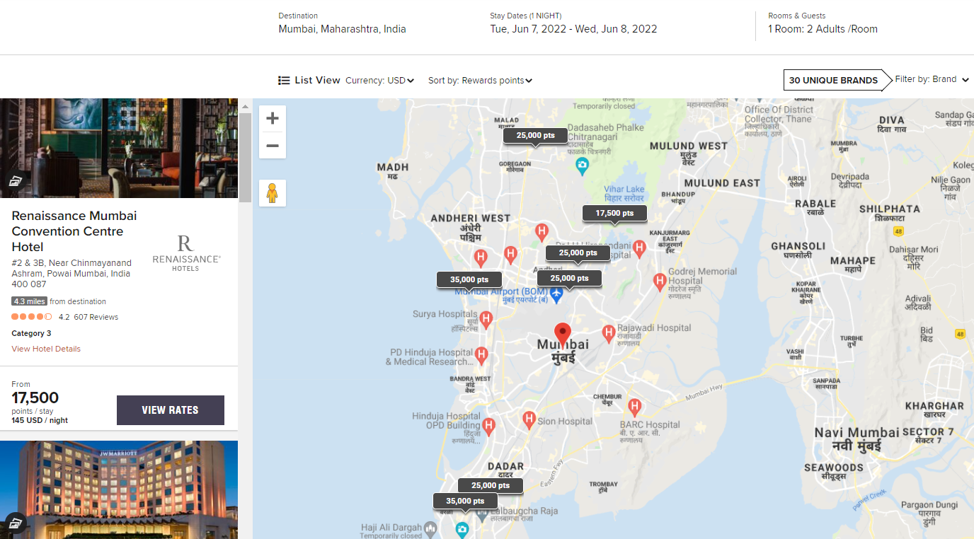 Marriott award map in Mumbai
