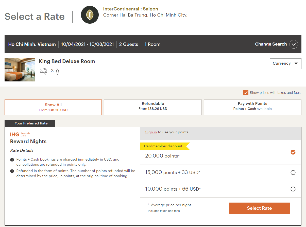 Booking an IHG award in Saigon