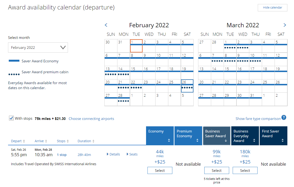 Booking an award on United's website