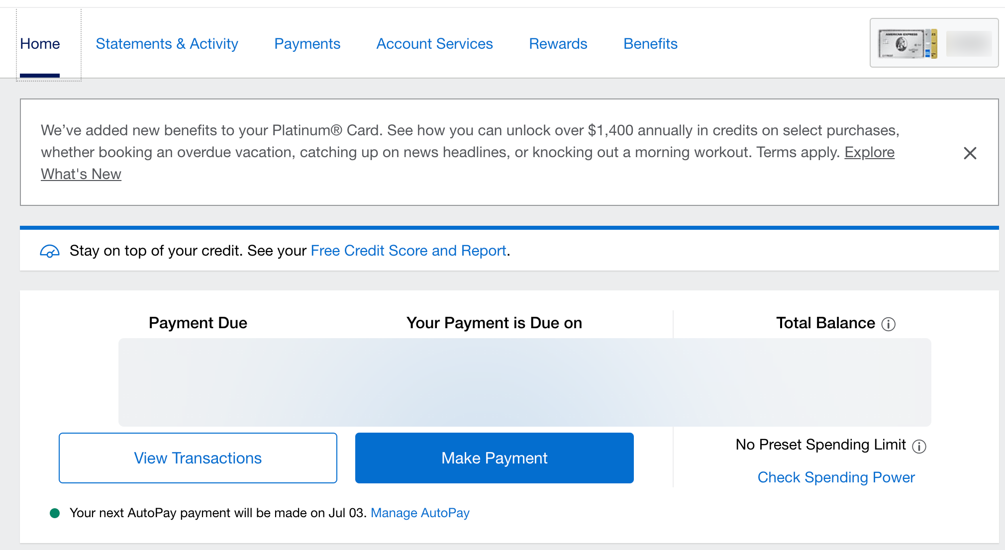 Amex.com account page