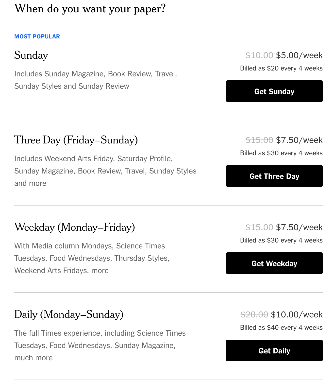 NYT subscription options
