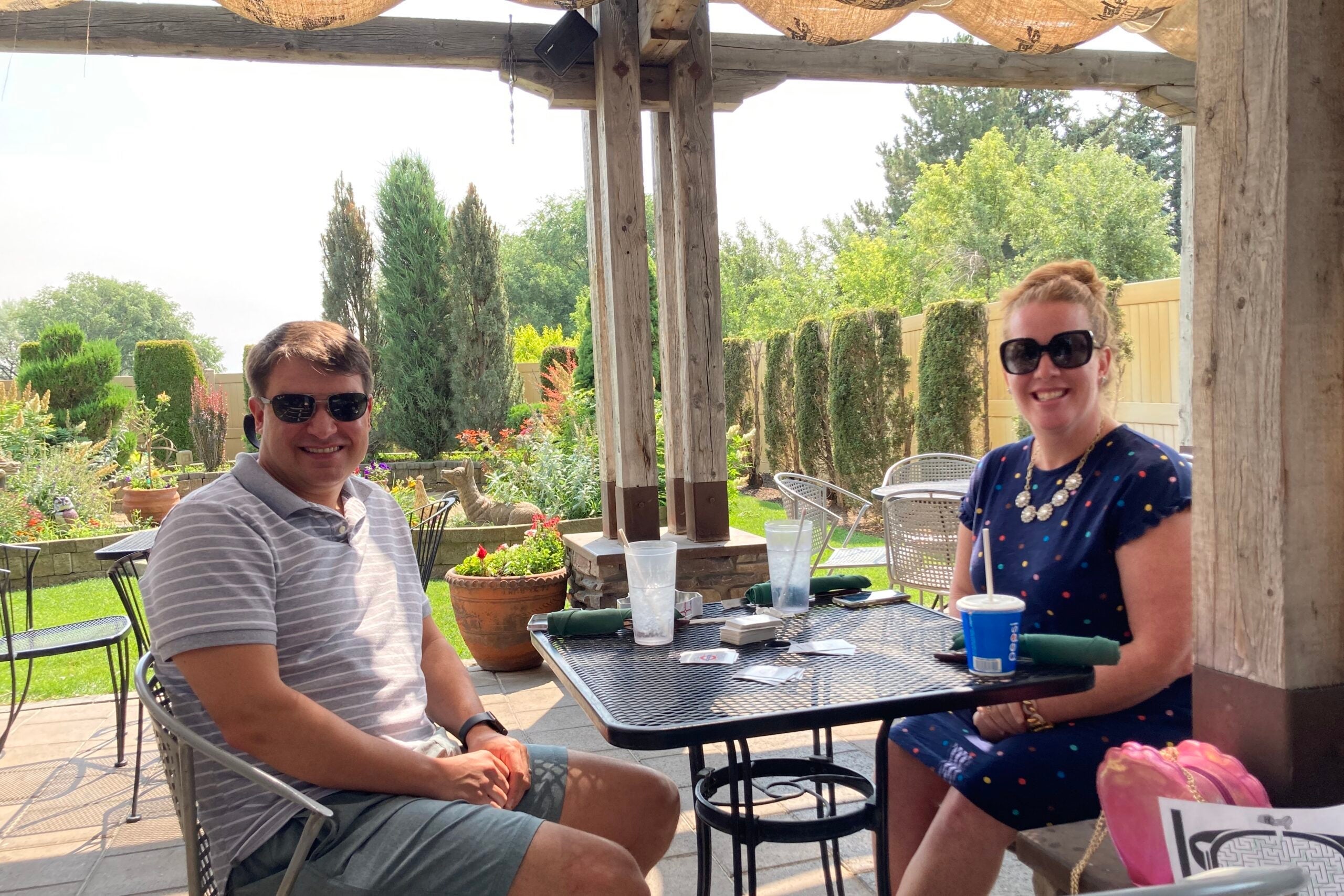 TPG editor Nick Ewen and his wife on the patio at Stevo's Restaurant in Heyburn, Idaho