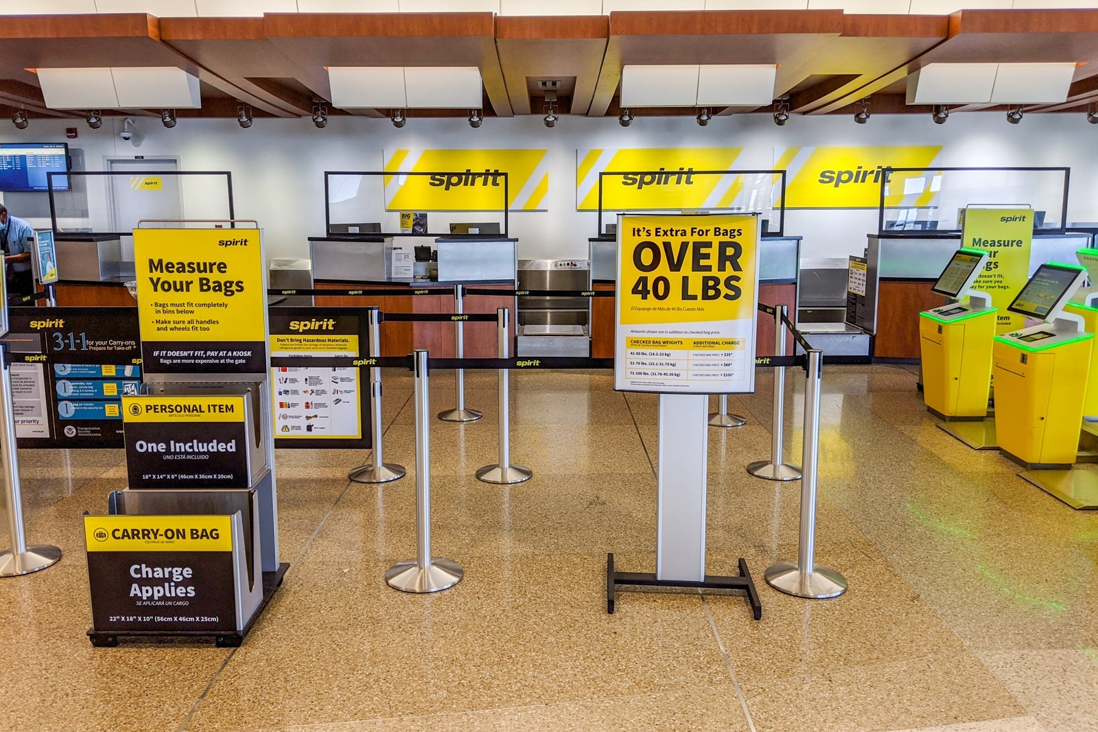 Spirit check-in area at Louisville airport