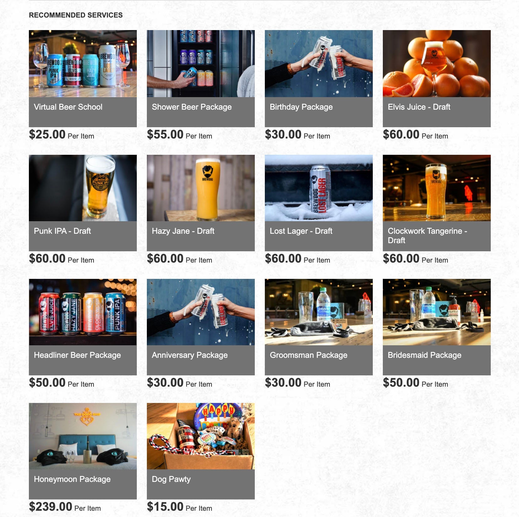 Available BrewDog packages at DogHouse hotel.