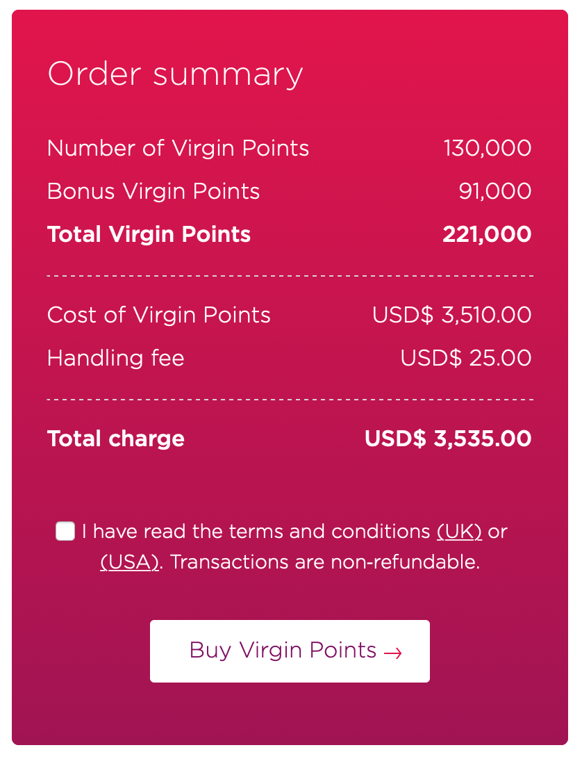 Buying Virgin Atlantic points with 70% bonus
