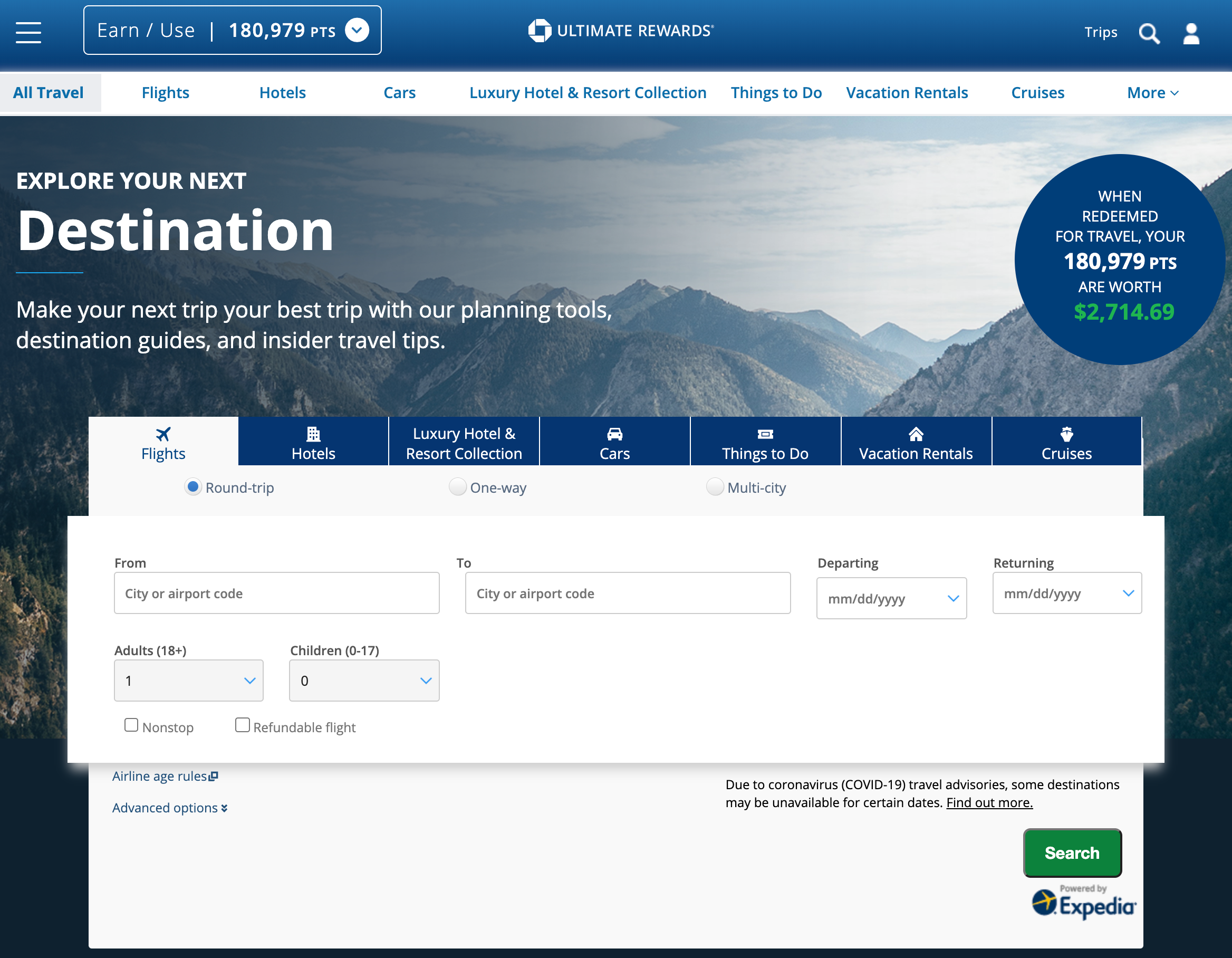 Chase UR travel portal