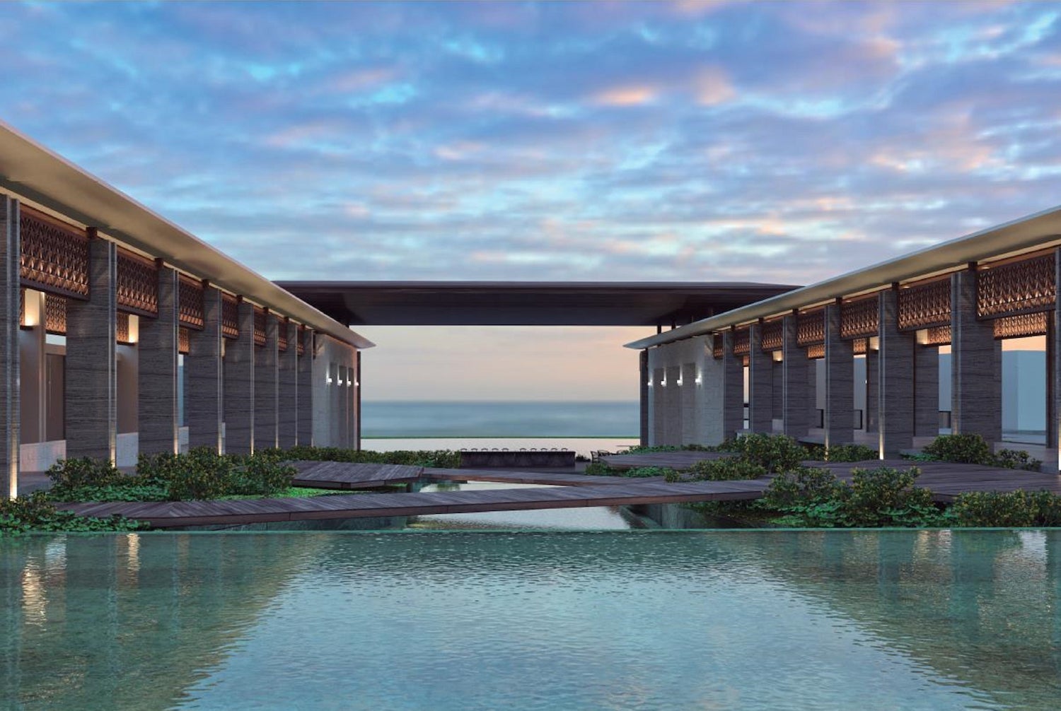 Conrad Tulum pool rendering overlooking the ocean